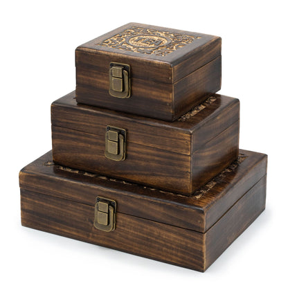 Carved Mango Wood Tea Box — 4 Compartments