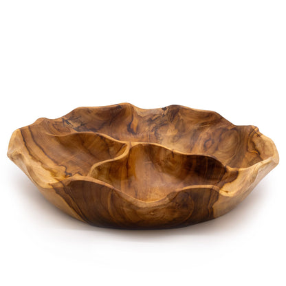 Smooth Round Teakwood Fruit Bowl Three Sections - 30x5.5cm