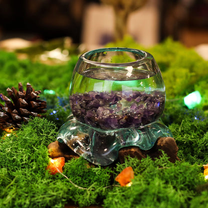 Molten Glass Mini Goldfish Bowl on Wood 20cm